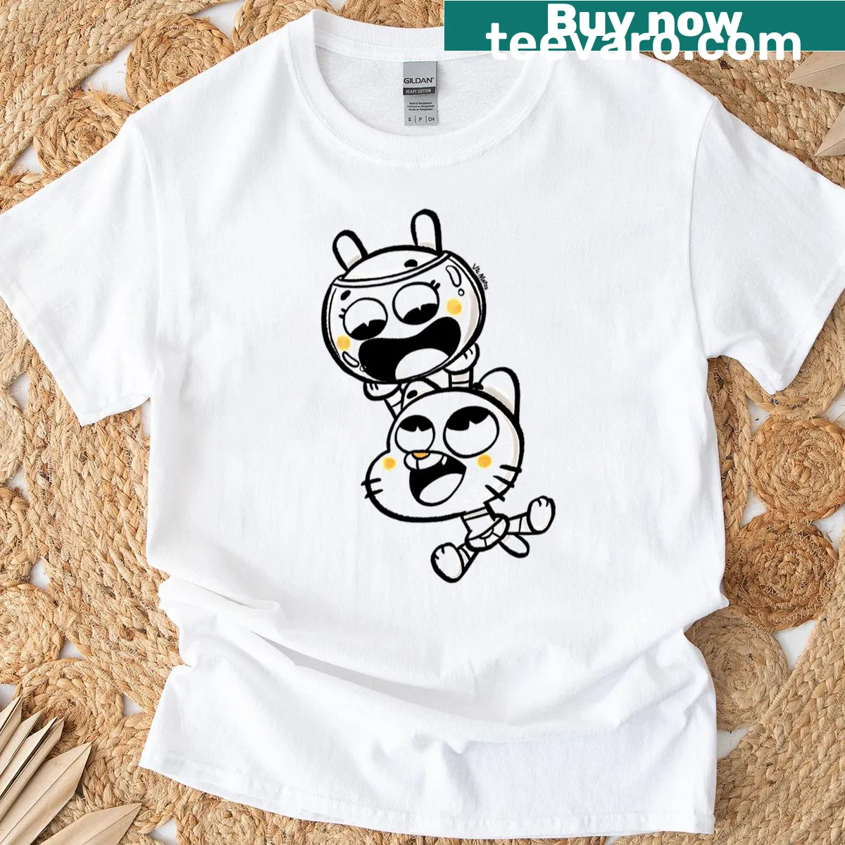 Illustrated character Darwin from 'The Amazing World of Gumball' — on a men's t-shirt
