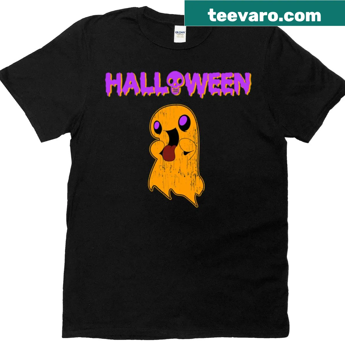 Cute cartoon ghost design on a Halloween t-shirt — on a men's t-shirt