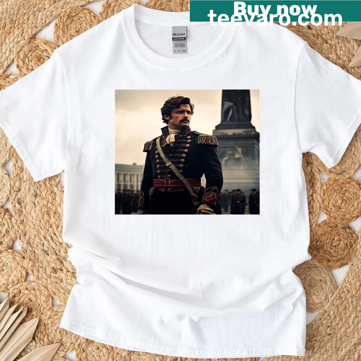 Vintage-style t-shirt celebrating historical films and biopics — on a men's t-shirt
