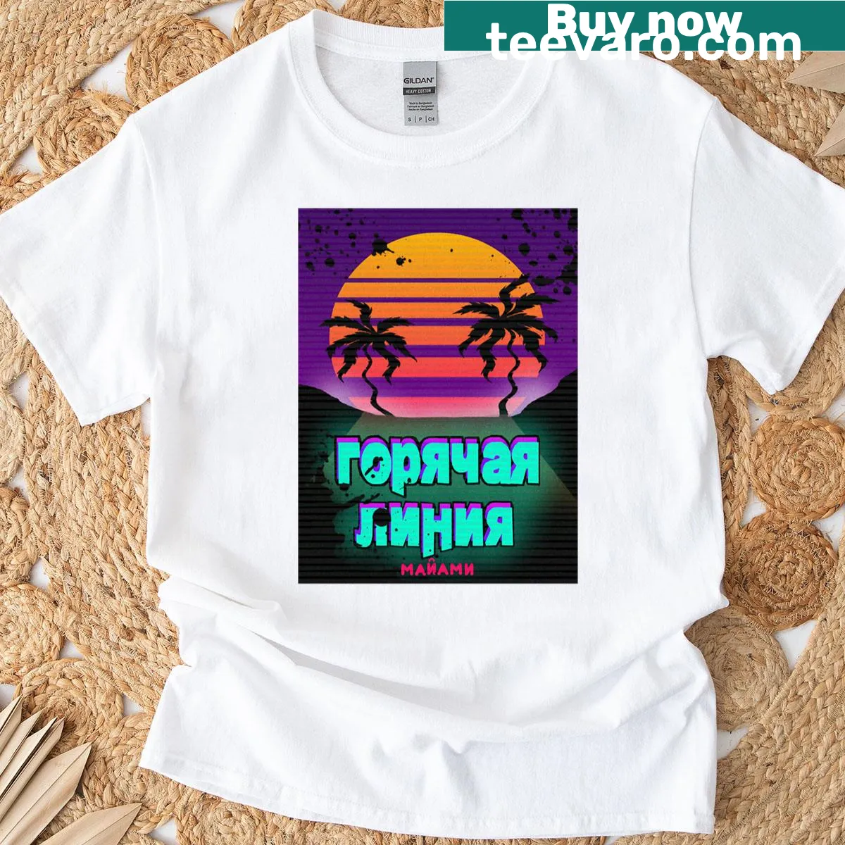Gaming inspired t-shirt featuring graphic elements from Hotline Miami — on a men's t-shirt