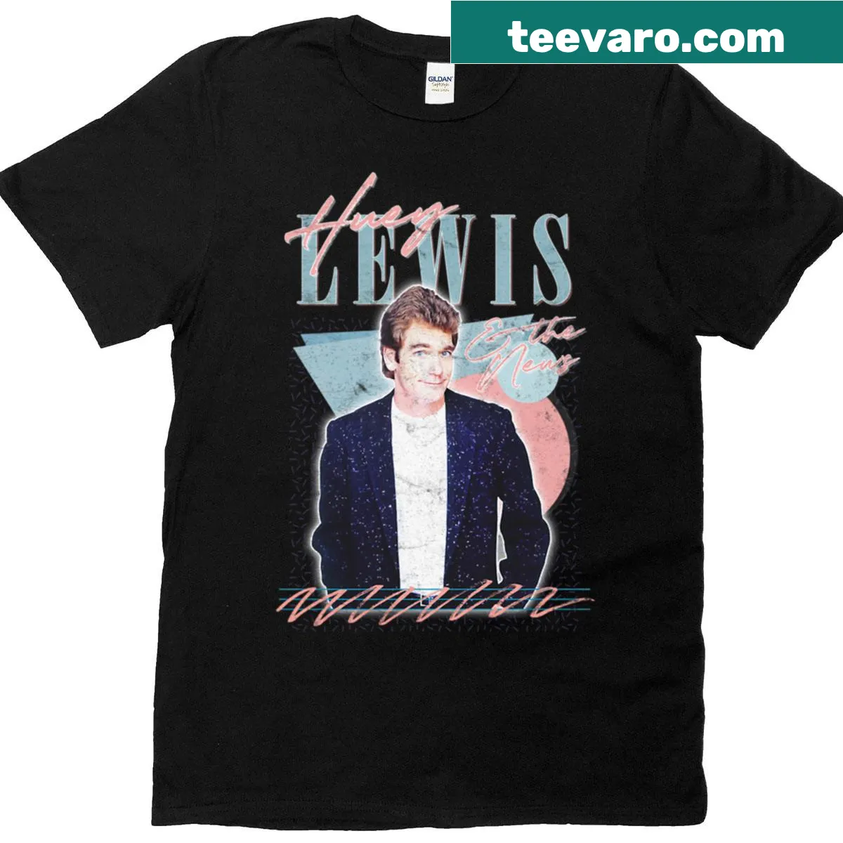Retro Huey Lewis The News t-shirt with faded design — on a men's t-shirt