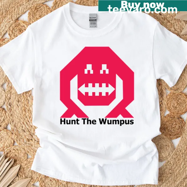 Oversized t-shirt inspired by the Hunt The Wumpus game with whimsical graphics.