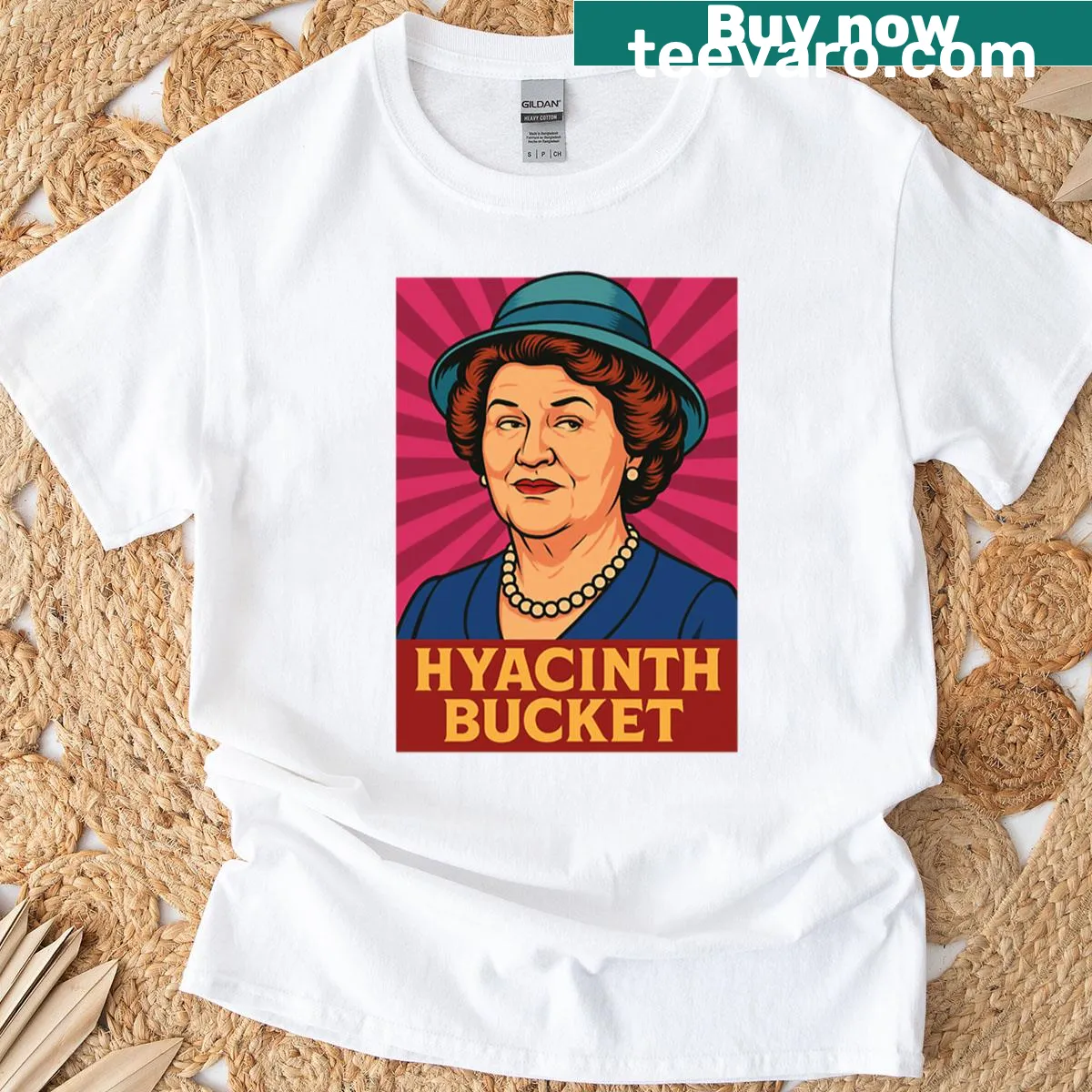 T-shirt celebrating Hyacinth Bucket with witty sayings. — on a men's t-shirt