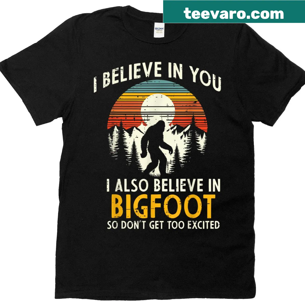 Retro Bigfoot illustration T-shirt with inspiring text — on a men's t-shirt