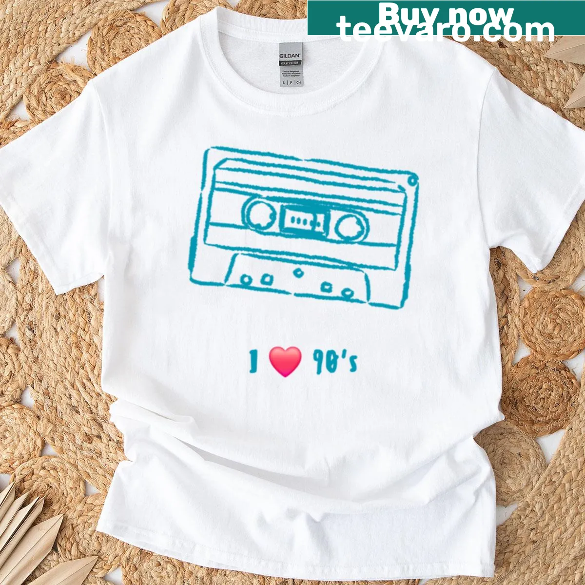 Vintage cassette tape graphic T-shirt celebrating 90s music — on a men's t-shirt