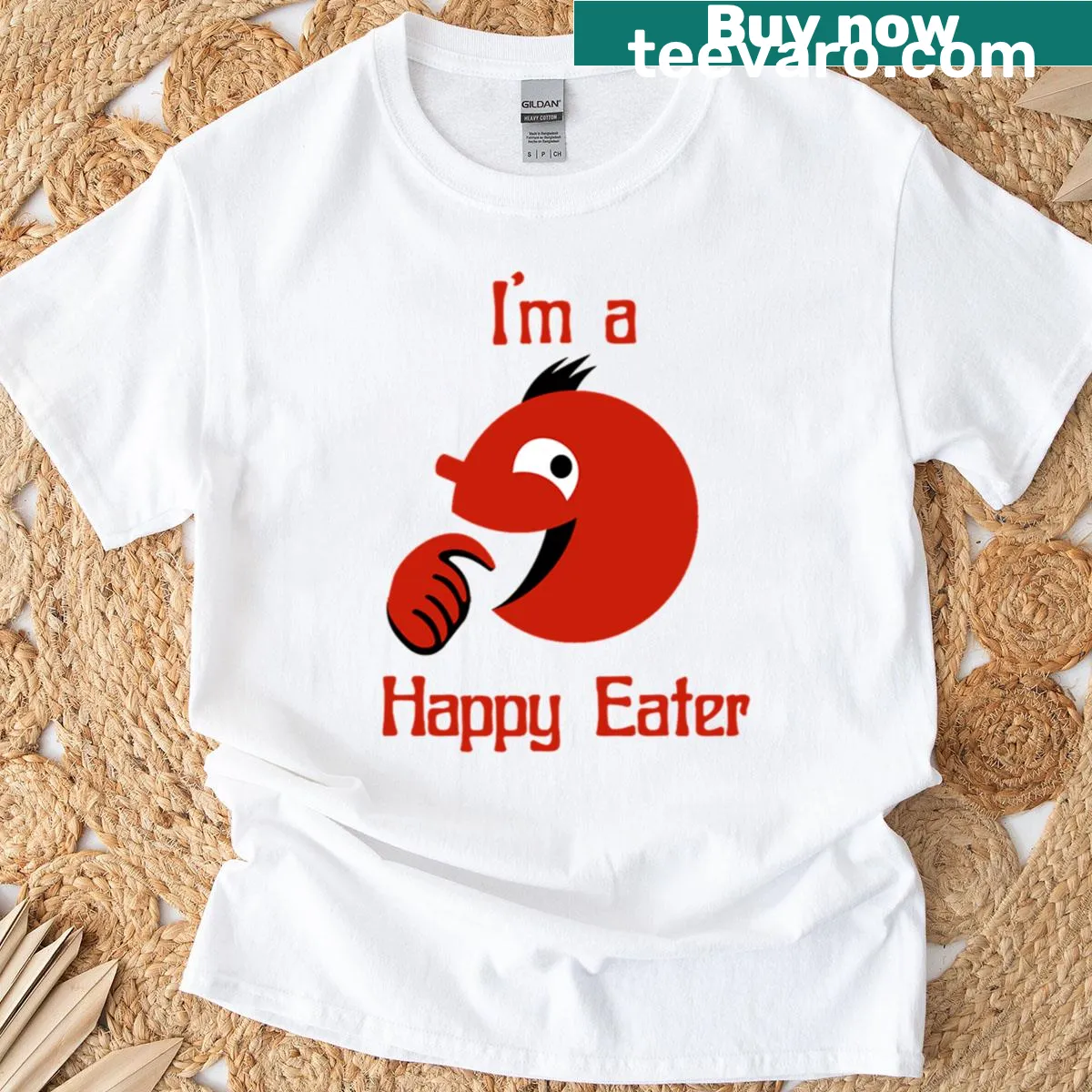 I'm A Happy Eater t-shirt with fun food-themed text — on a men's t-shirt