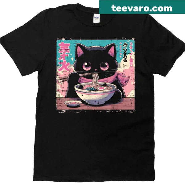 Cute Ukiyoe art toddler t-shirt featuring a cat with ramen