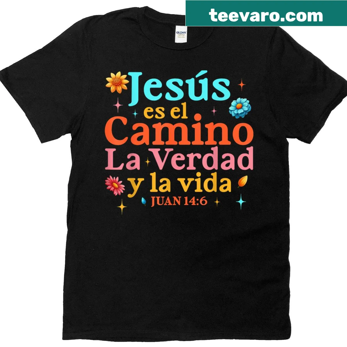 Typography T-shirt featuring a Christian message from John 14:6 — on a men's t-shirt