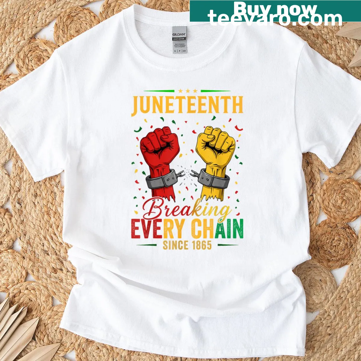 Inspirational Juneteenth t-shirt with powerful typographic message — on a men's t-shirt