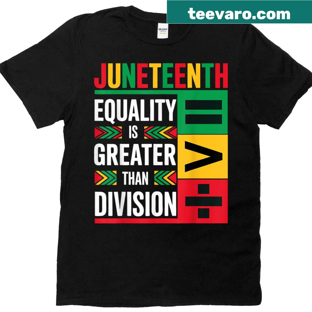 Inspirational t-shirt with the phrase 'Equality Is Greater Than Division' — on a men's t-shirt