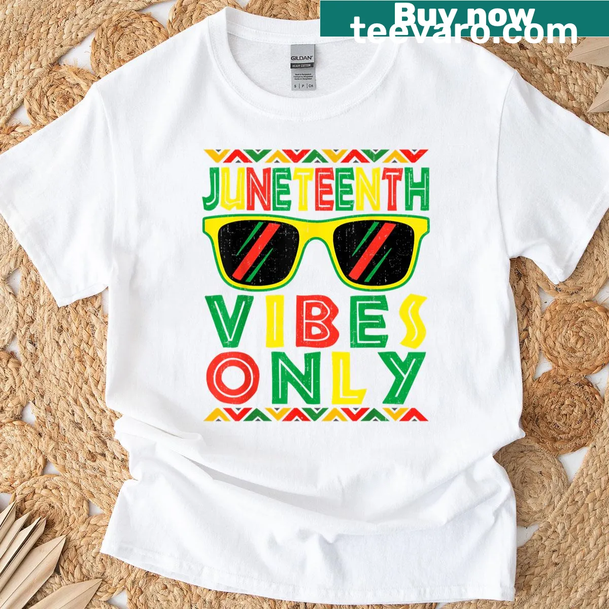Juneteenth t-shirt with cute sunglasses and fun vibes — on a men's t-shirt