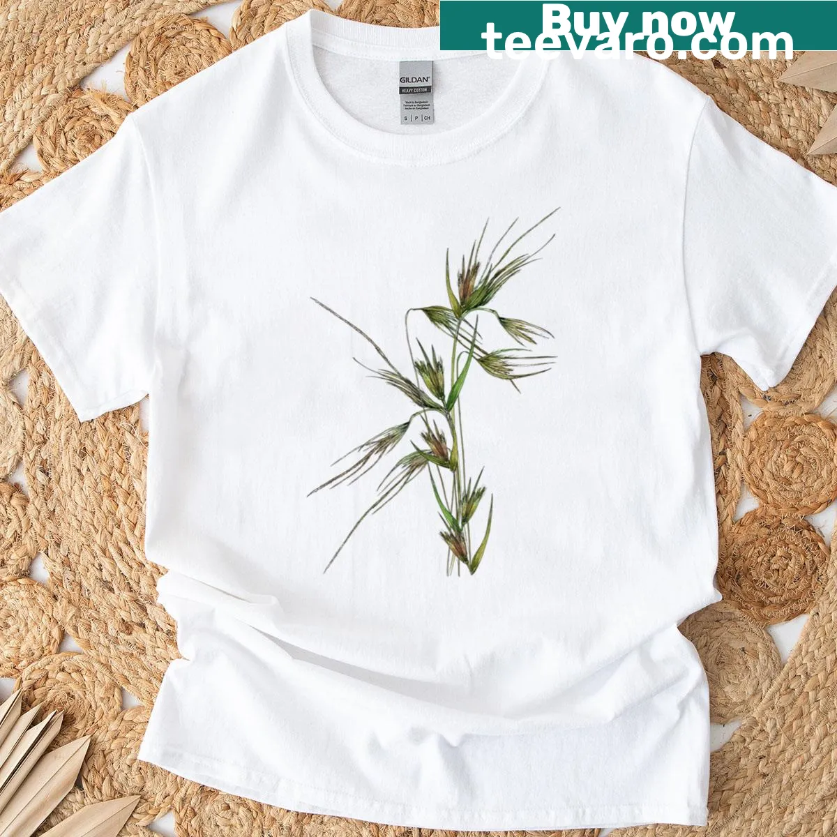 Nature-inspired T-shirt featuring kangaroo grass design — on a men's t-shirt