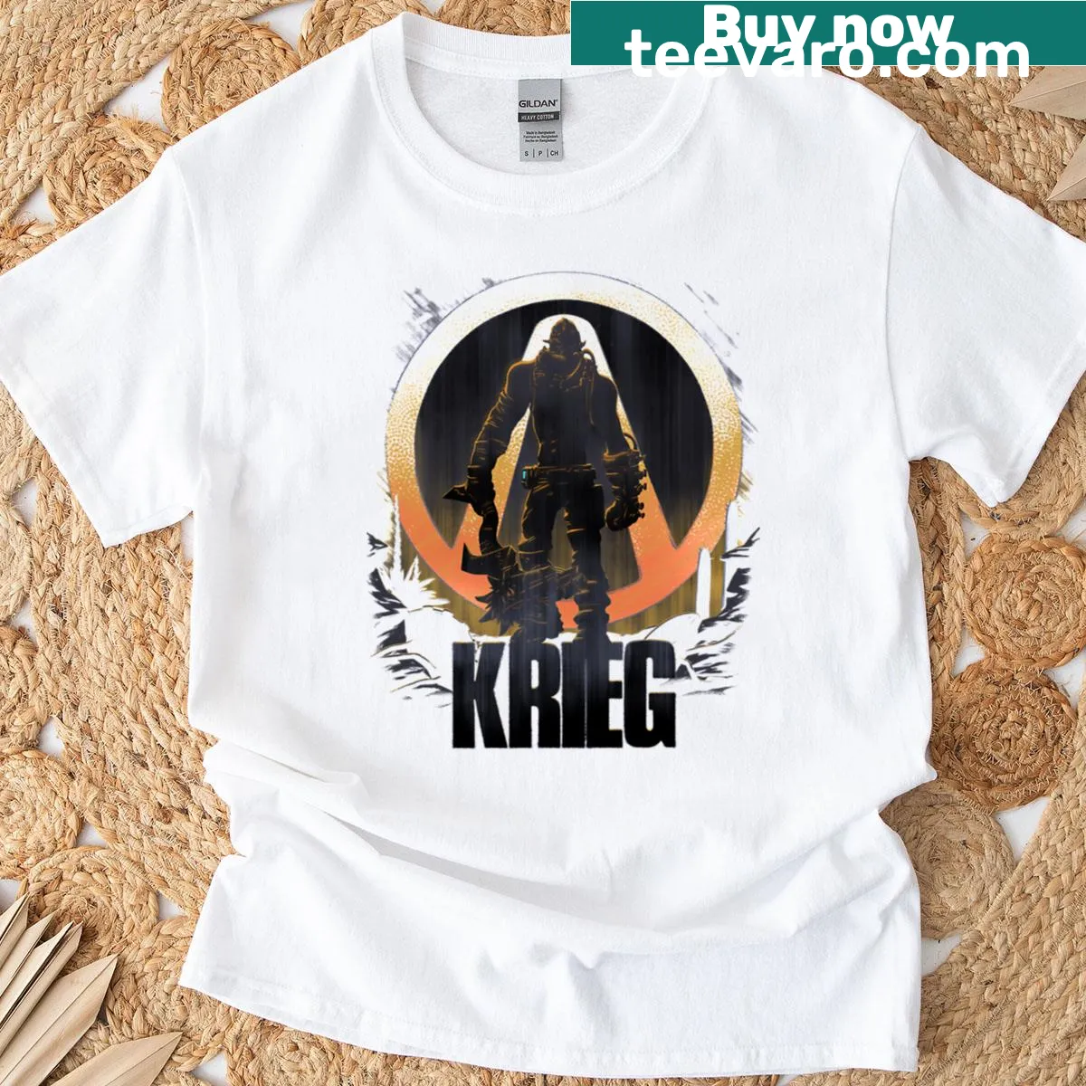 Krieg character design from Borderlands 2 on t-shirt — on a men's t-shirt