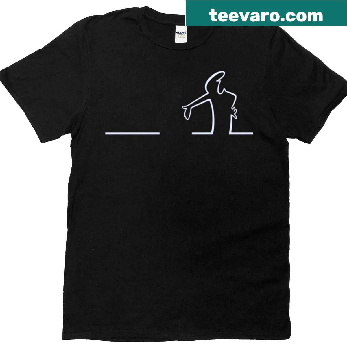 Minimalist T-shirt featuring La Linea character — on a men's t-shirt