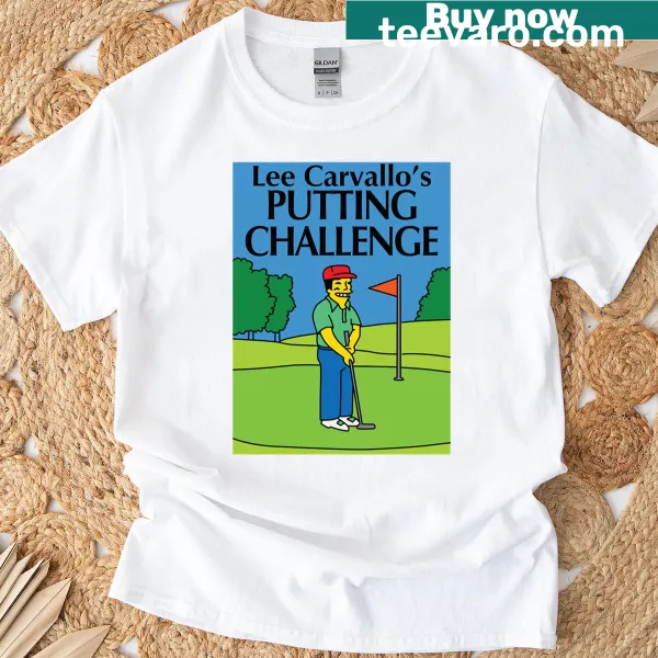 Text design celebrating Lee Carvallos Putting Challenge on t-shirt