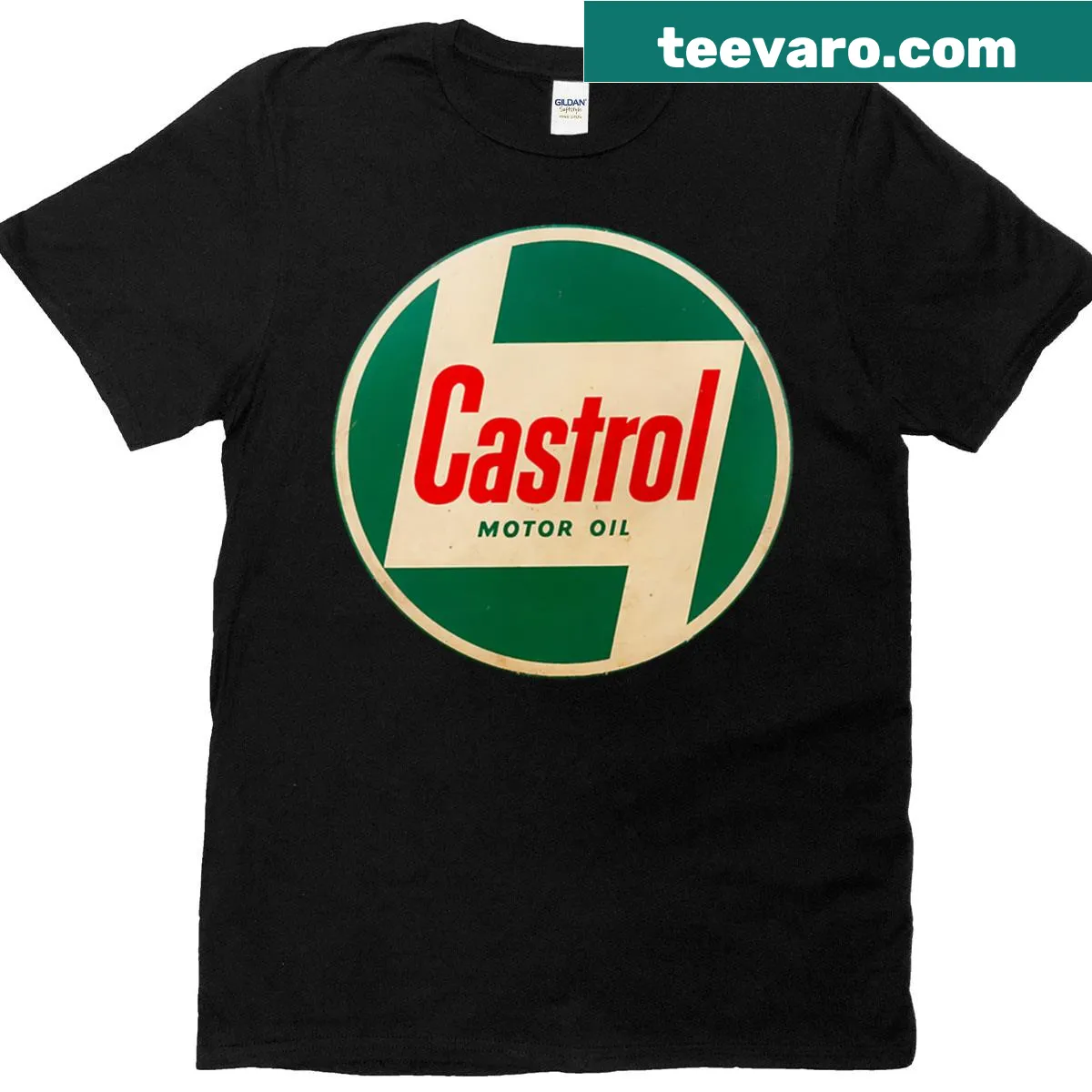 T-shirt featuring the Castrol logo — on a men's t-shirt