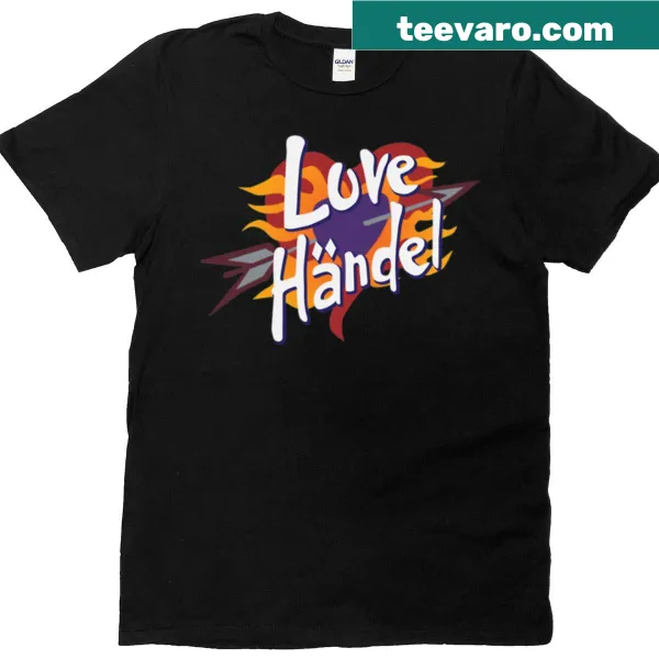 Illustrated Love Handel graphic on a casual music t-shirt