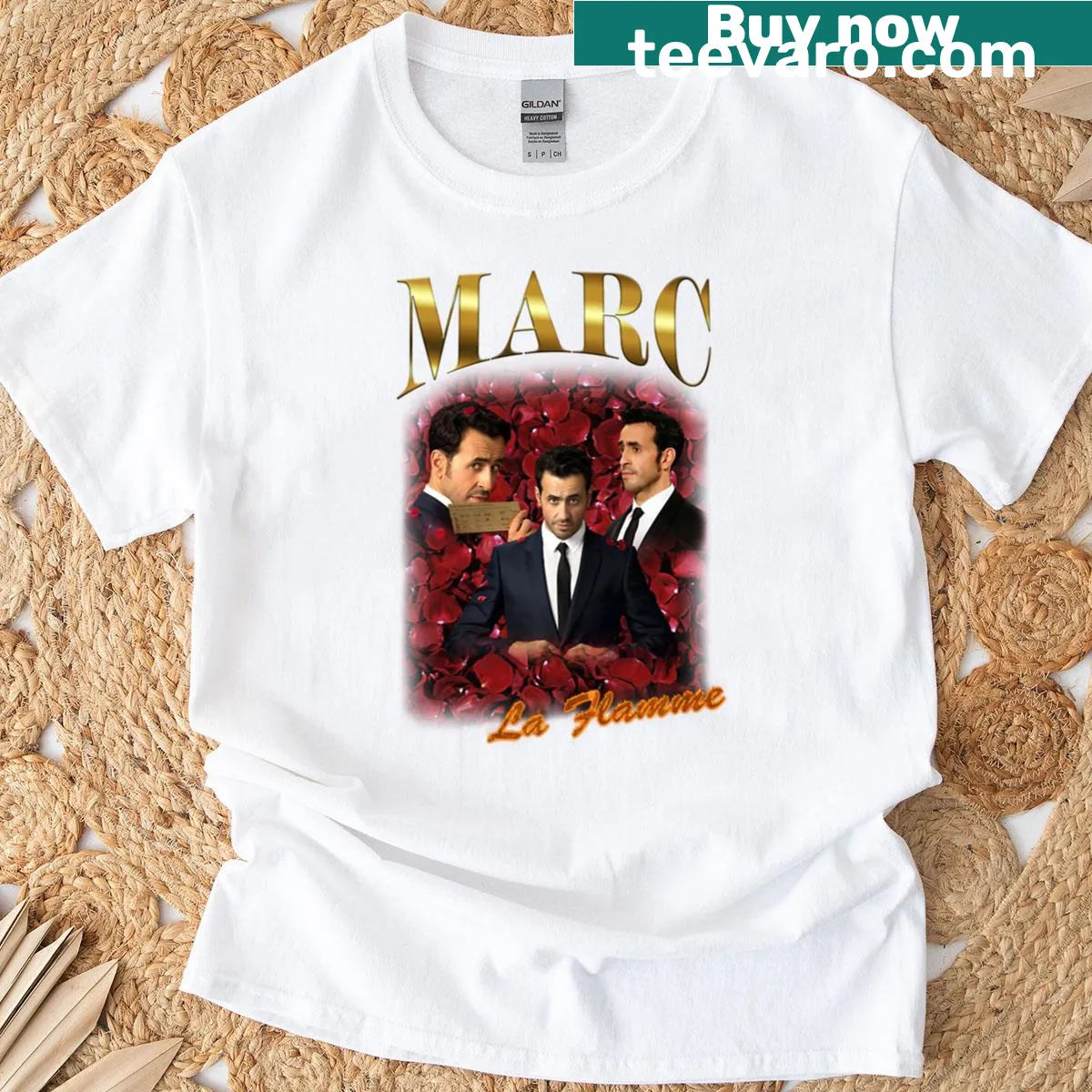 Bootleg vintage design of Marc - La Flamme on a T-shirt — on a men's t-shirt