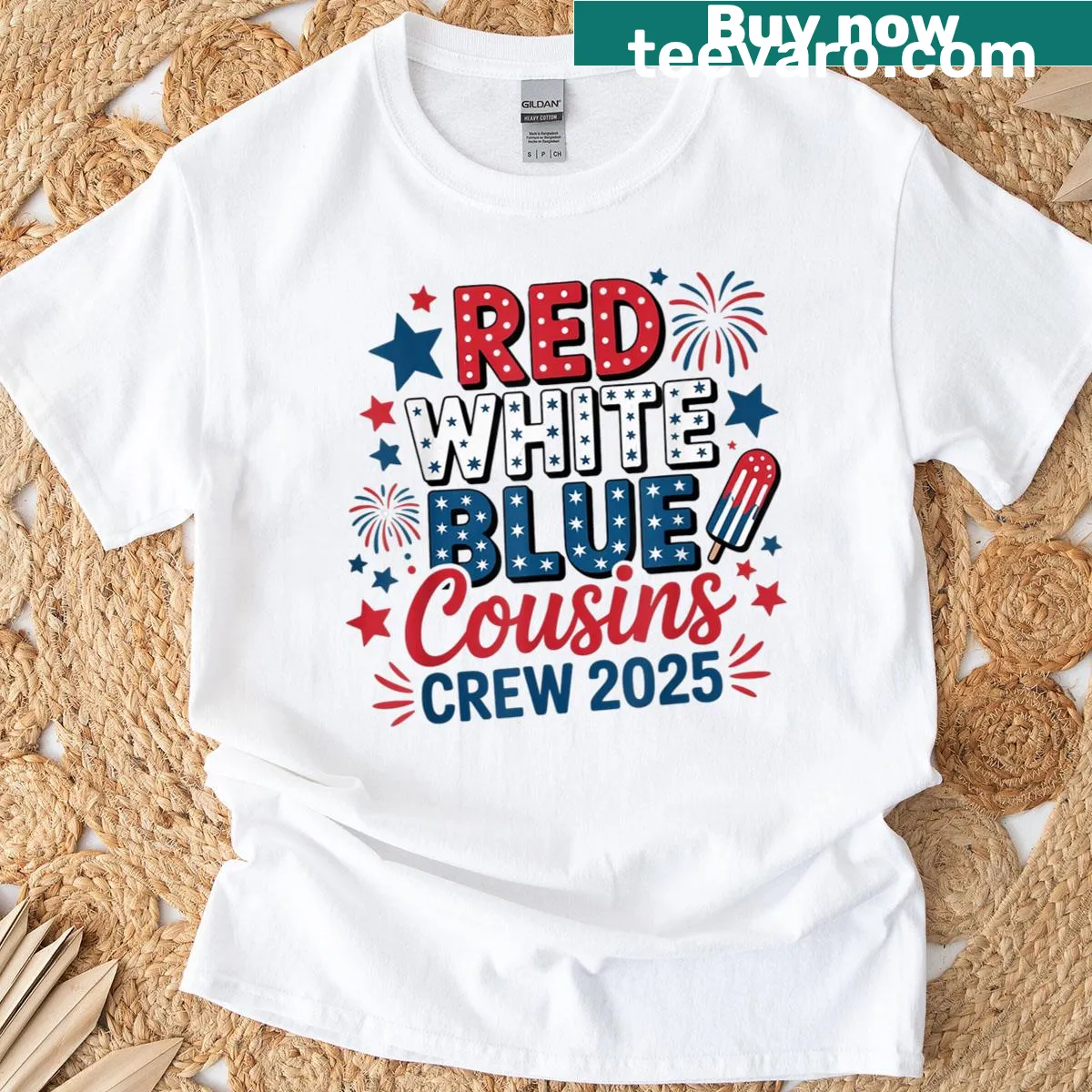 Illustrative design of matching family 4th of July T-shirts — on a men's t-shirt