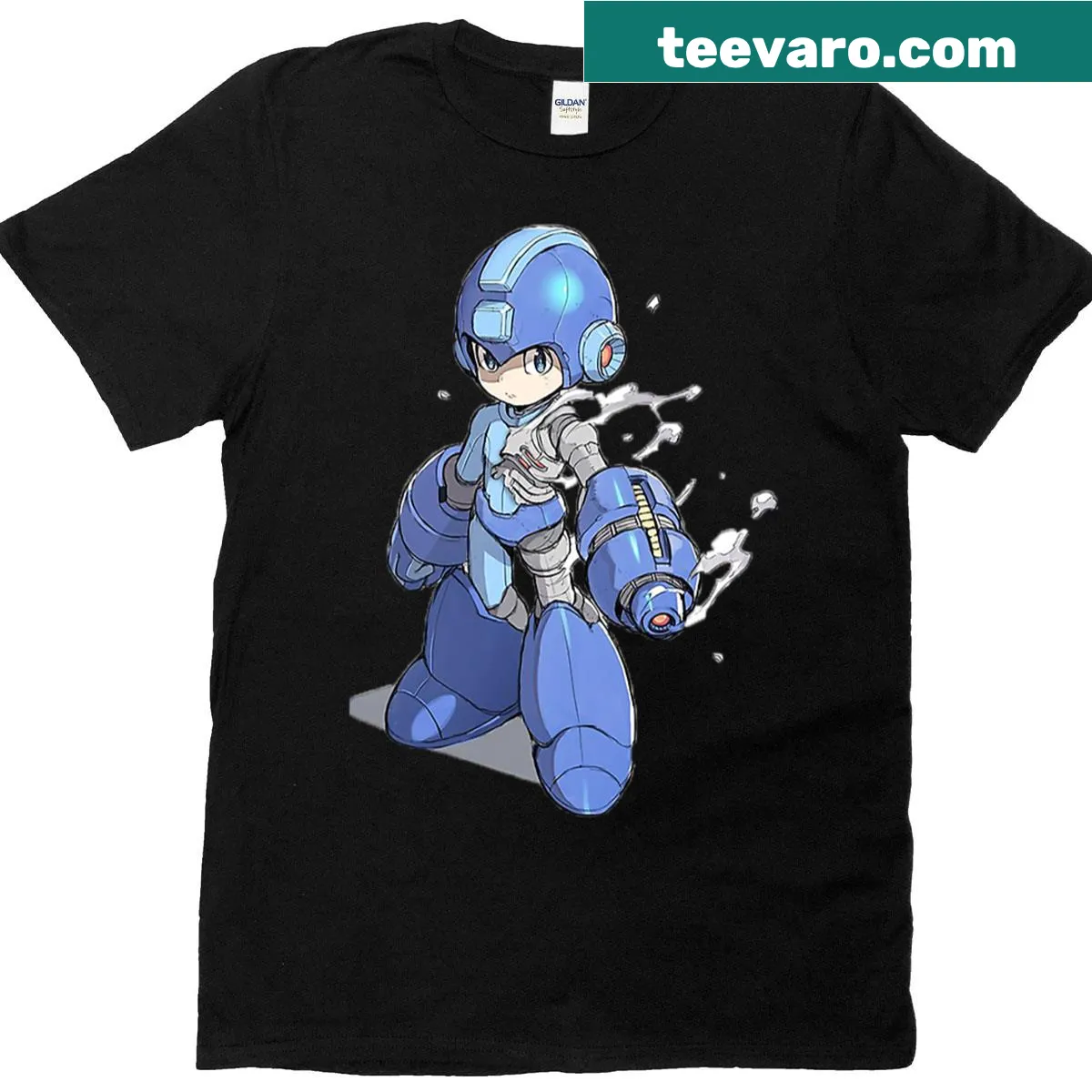 Classic Megaman graphic t-shirt celebrating video game nostalgia — on a men's t-shirt