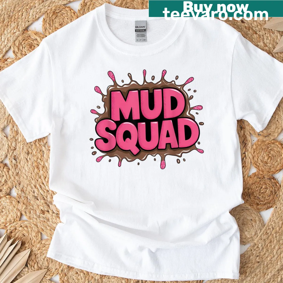 Funny Mud Squad graphic T-shirt for women with humorous design — on a men's t-shirt
