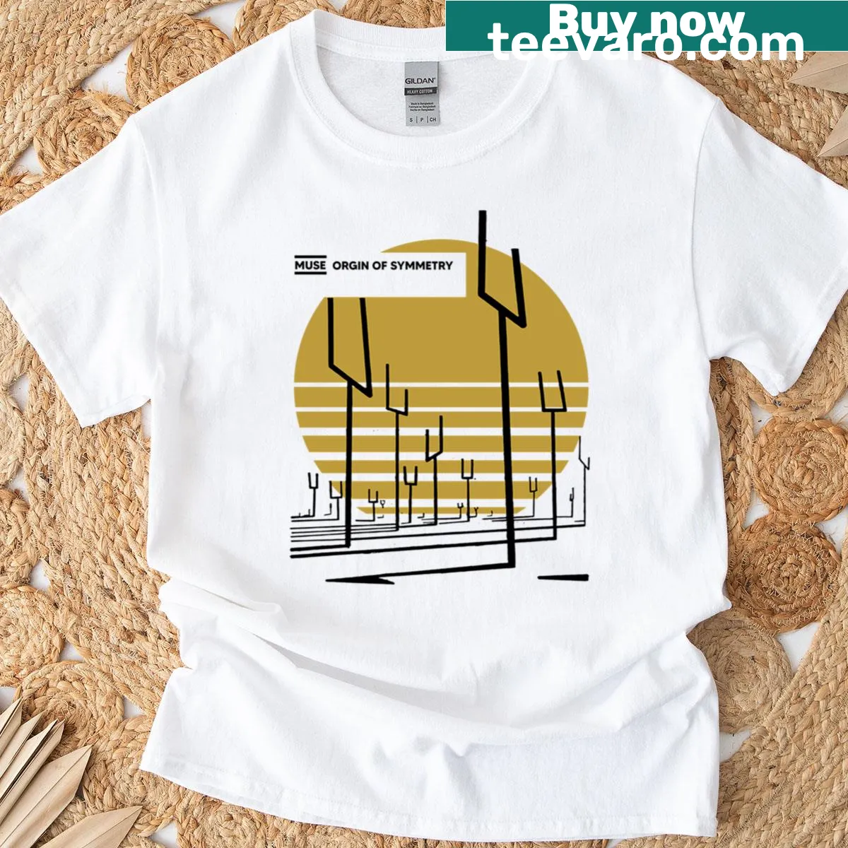 Minimalist Muse Merch t-shirt featuring a symmetry dot design — on a men's t-shirt