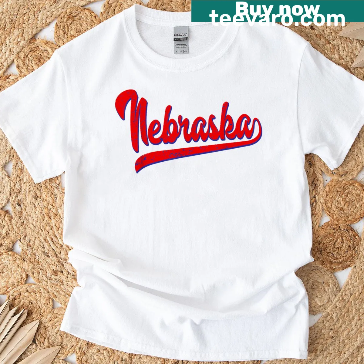 Vintage Nebraska state outline t-shirt for men and women — on a men's t-shirt