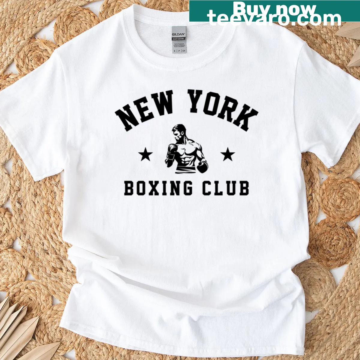 Boxing Club T-shirt featuring gloves and club name design — on a men's t-shirt