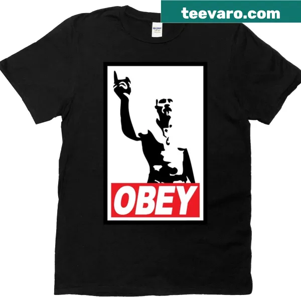 Illustration of a Viking with the word 'Obey' on a T-shirt