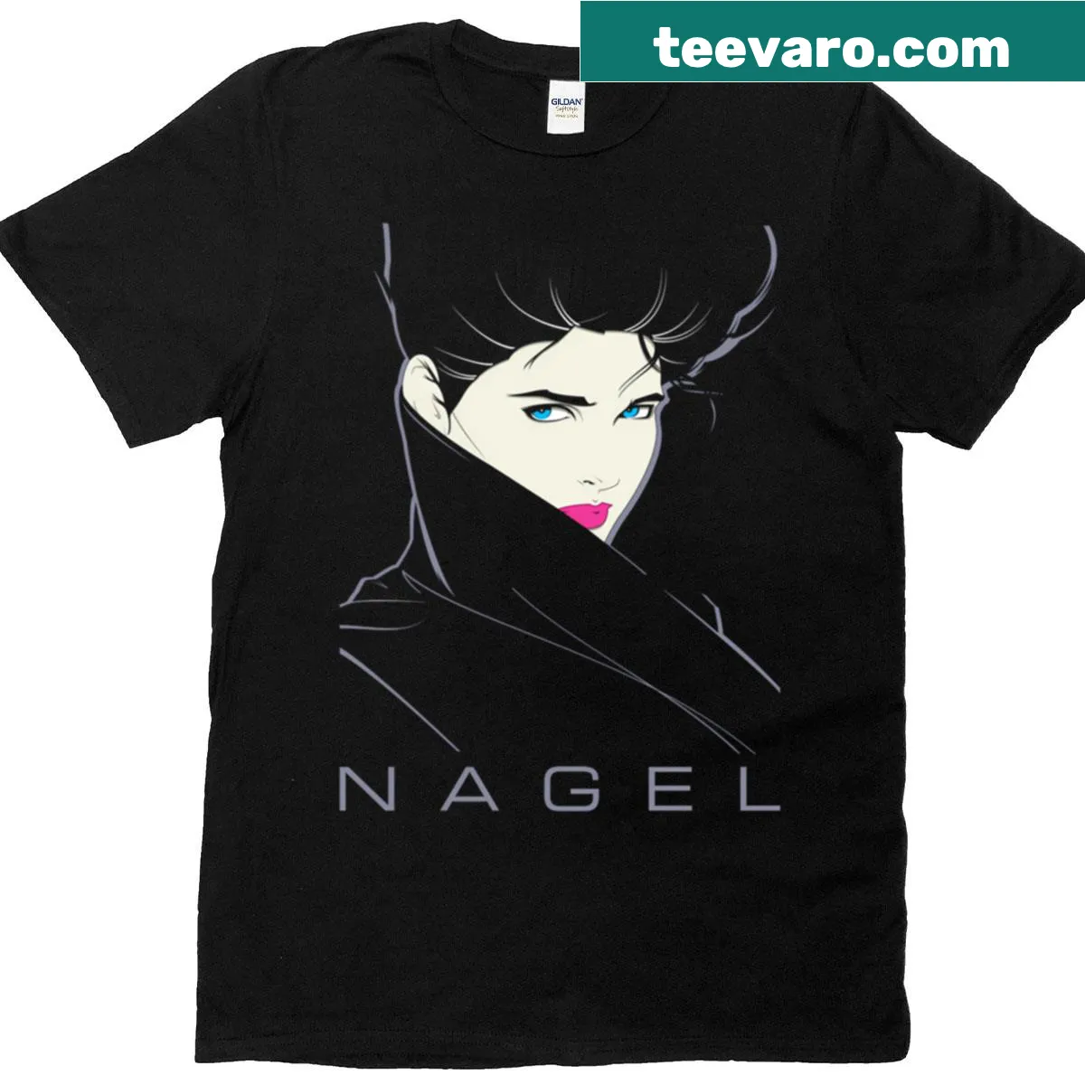 Patrick Nagel T-shirt with iconic artwork — on a men's t-shirt