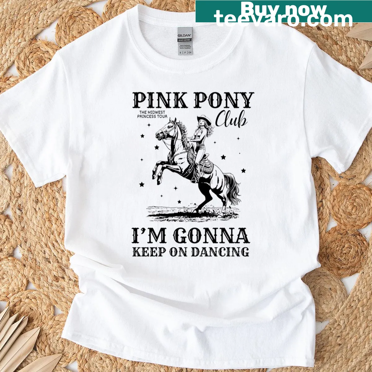 Cute Pink Pony Club t-shirt with playful pony illustration — on a men's t-shirt