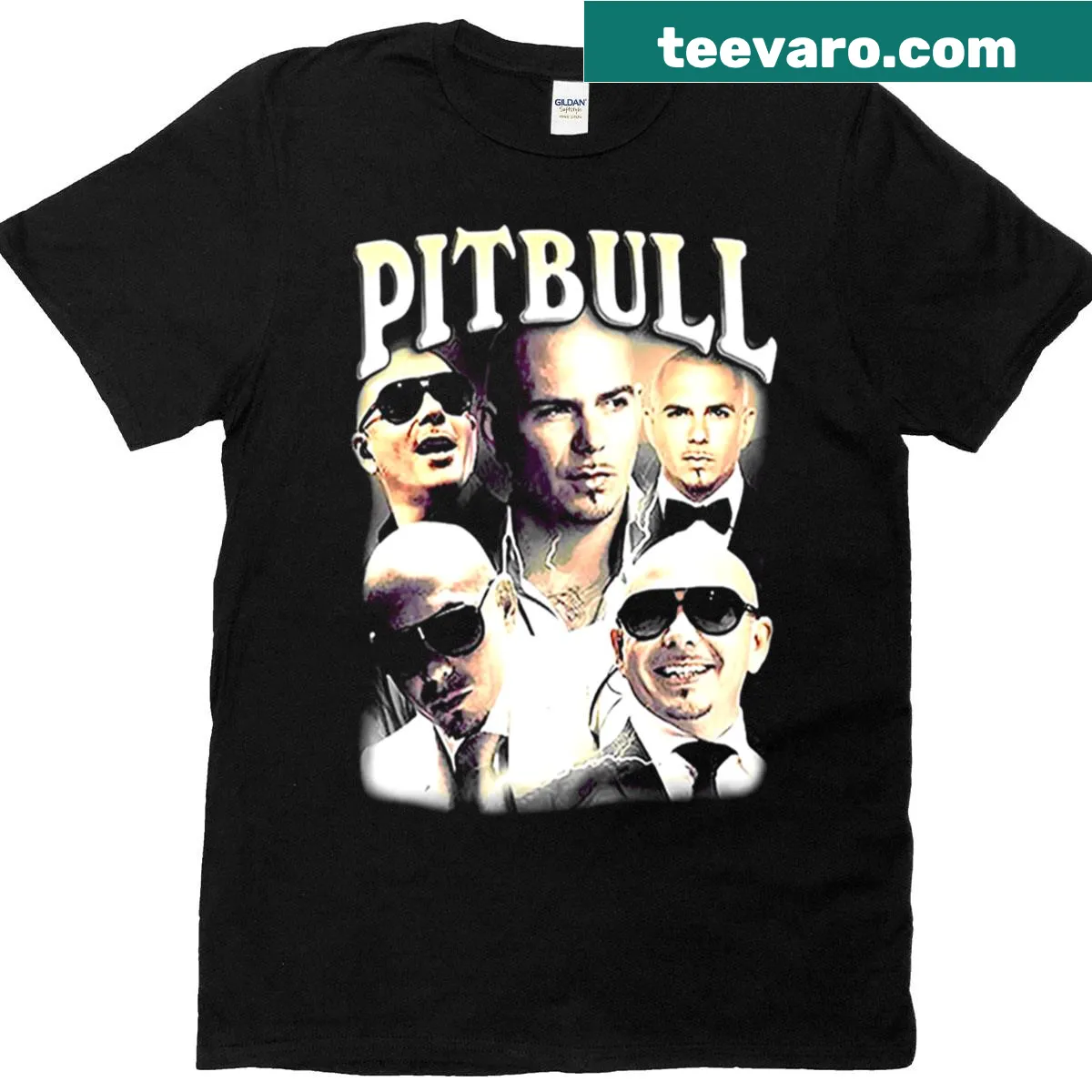 Vintage Pitbull Mrworldwide t-shirt with retro typography — on a men's t-shirt