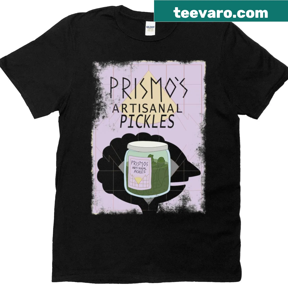 Quirky pickle graphic for food lovers on a casual shirt — on a men's t-shirt