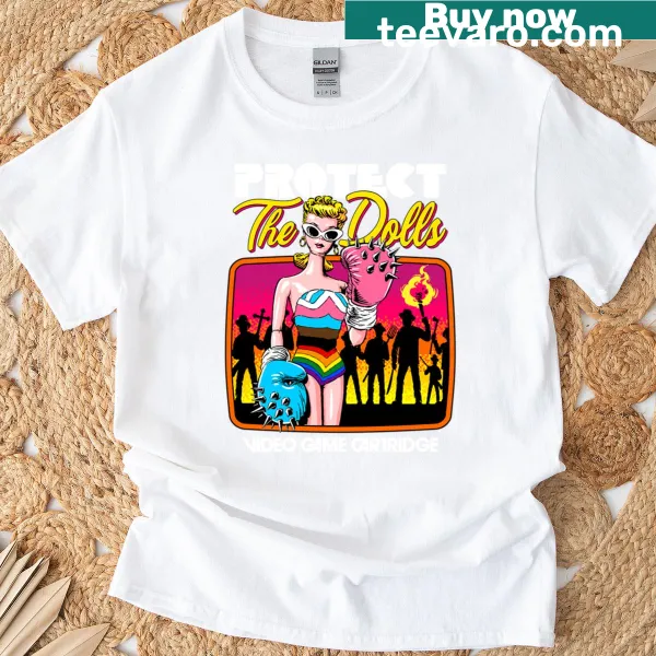 T-shirt featuring humorous typography about protecting dolls