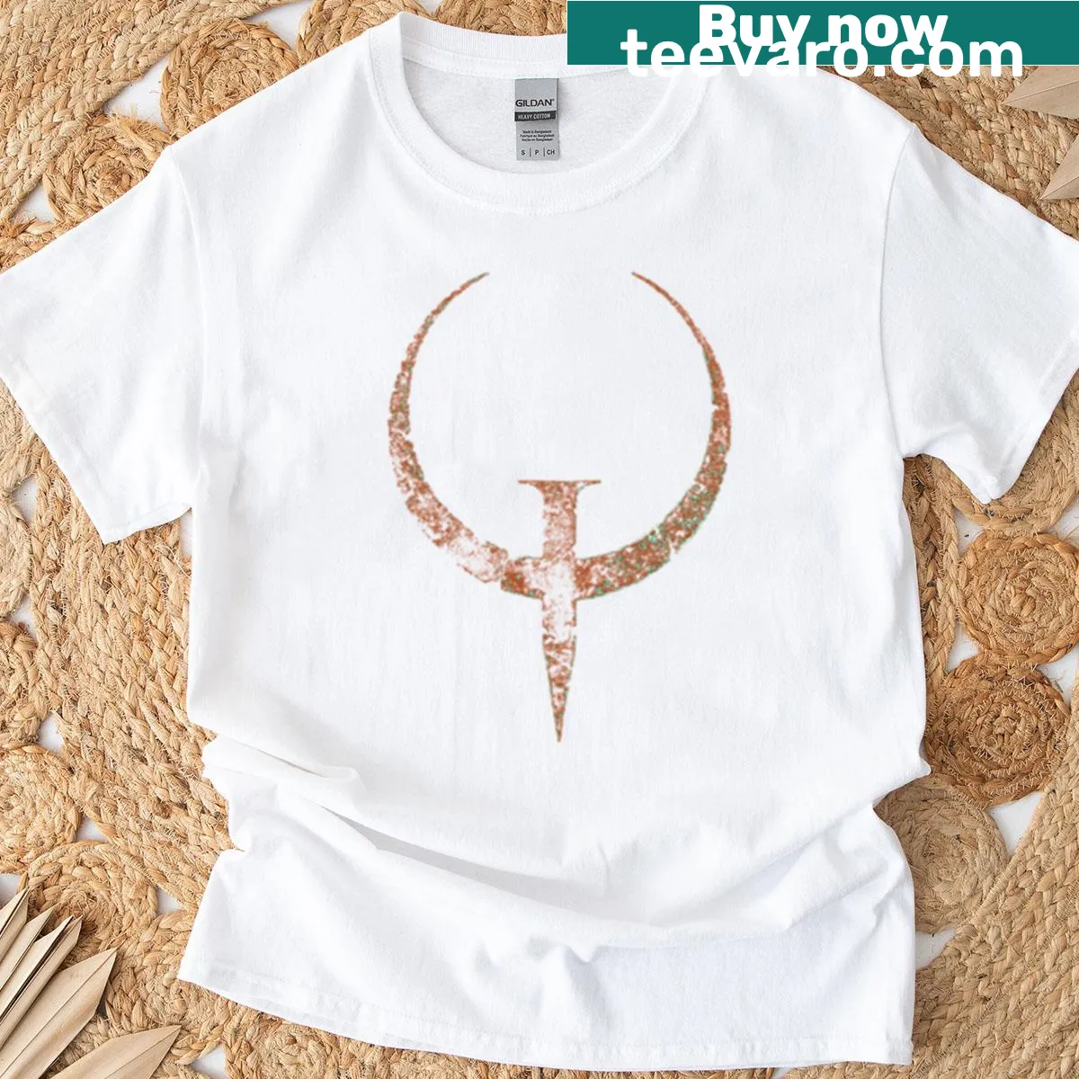 Bold T-shirt featuring Quake Boomer Shooter typography design — on a men's t-shirt