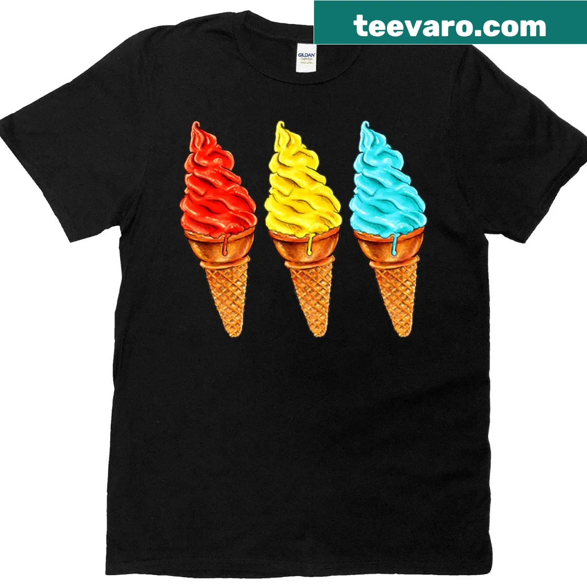 Playful ice cream pattern t-shirt for dessert lovers. — on a men's t-shirt