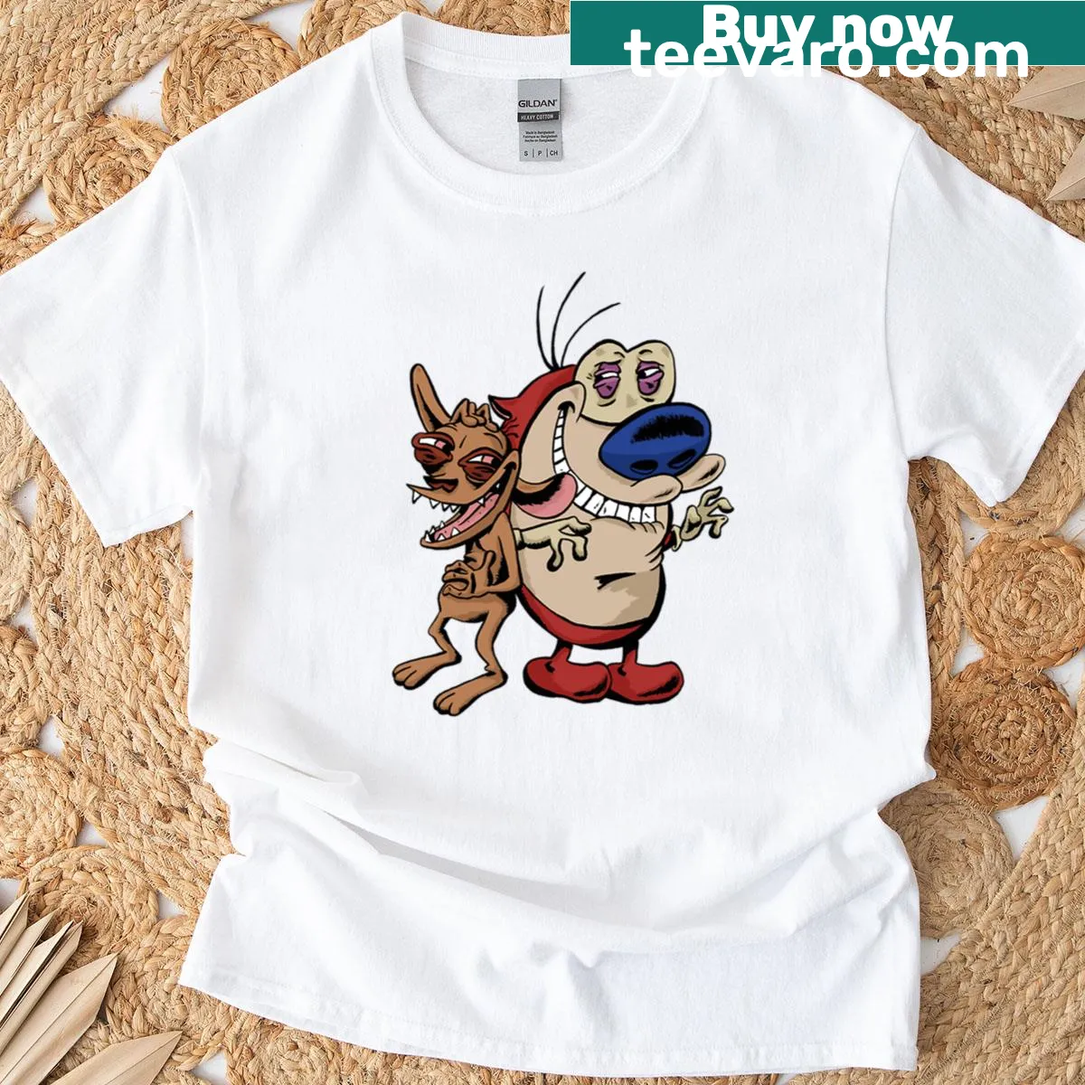 Classic design featuring Ren and Stimpy characters — on a men's t-shirt