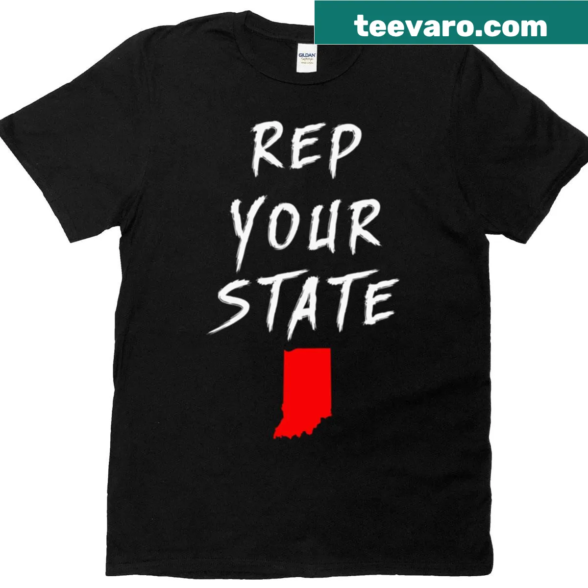 Indiana state pride graphic t-shirt — on a men's t-shirt