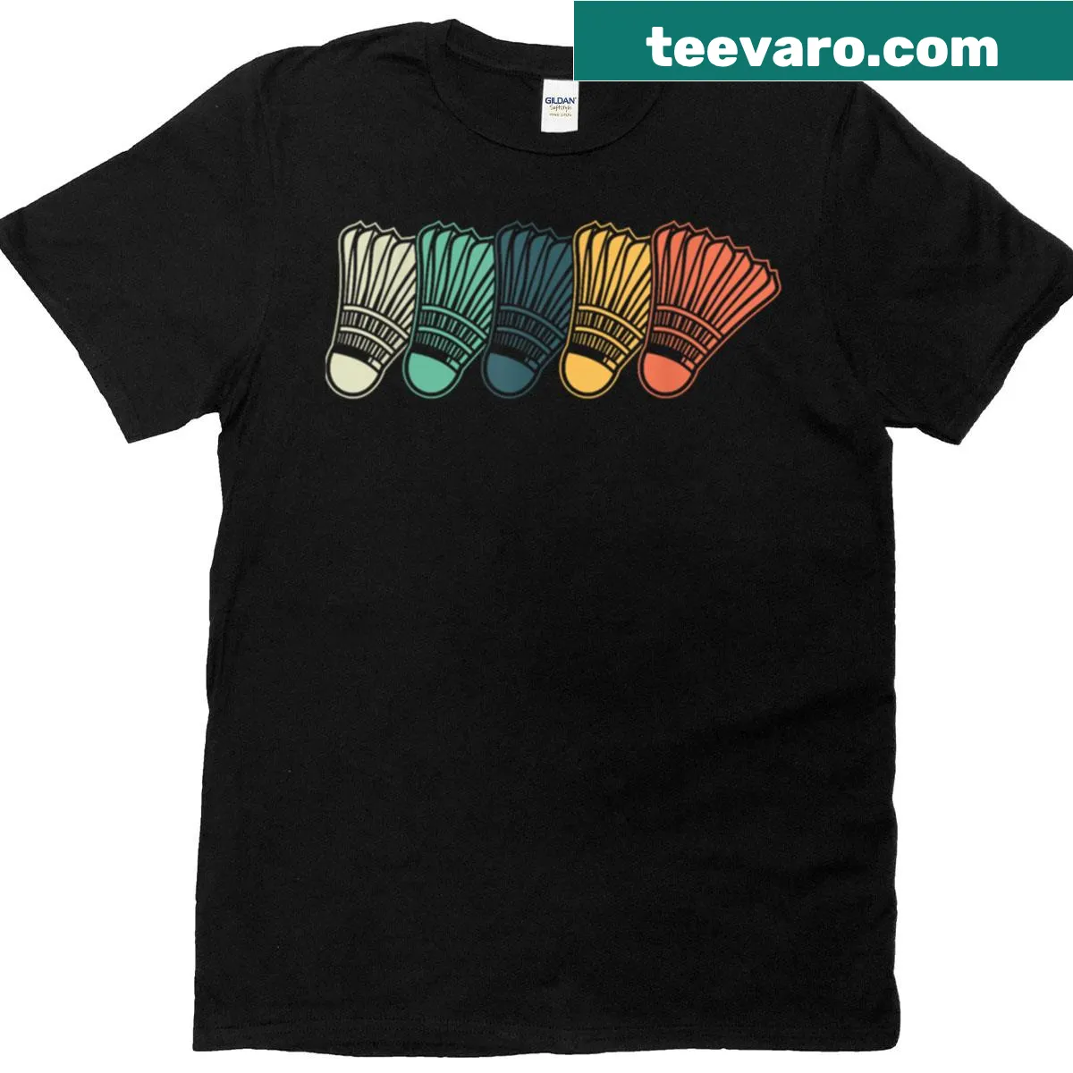 Vintage-style T-shirt with a retro badminton shuttlecock graphic — on a men's t-shirt