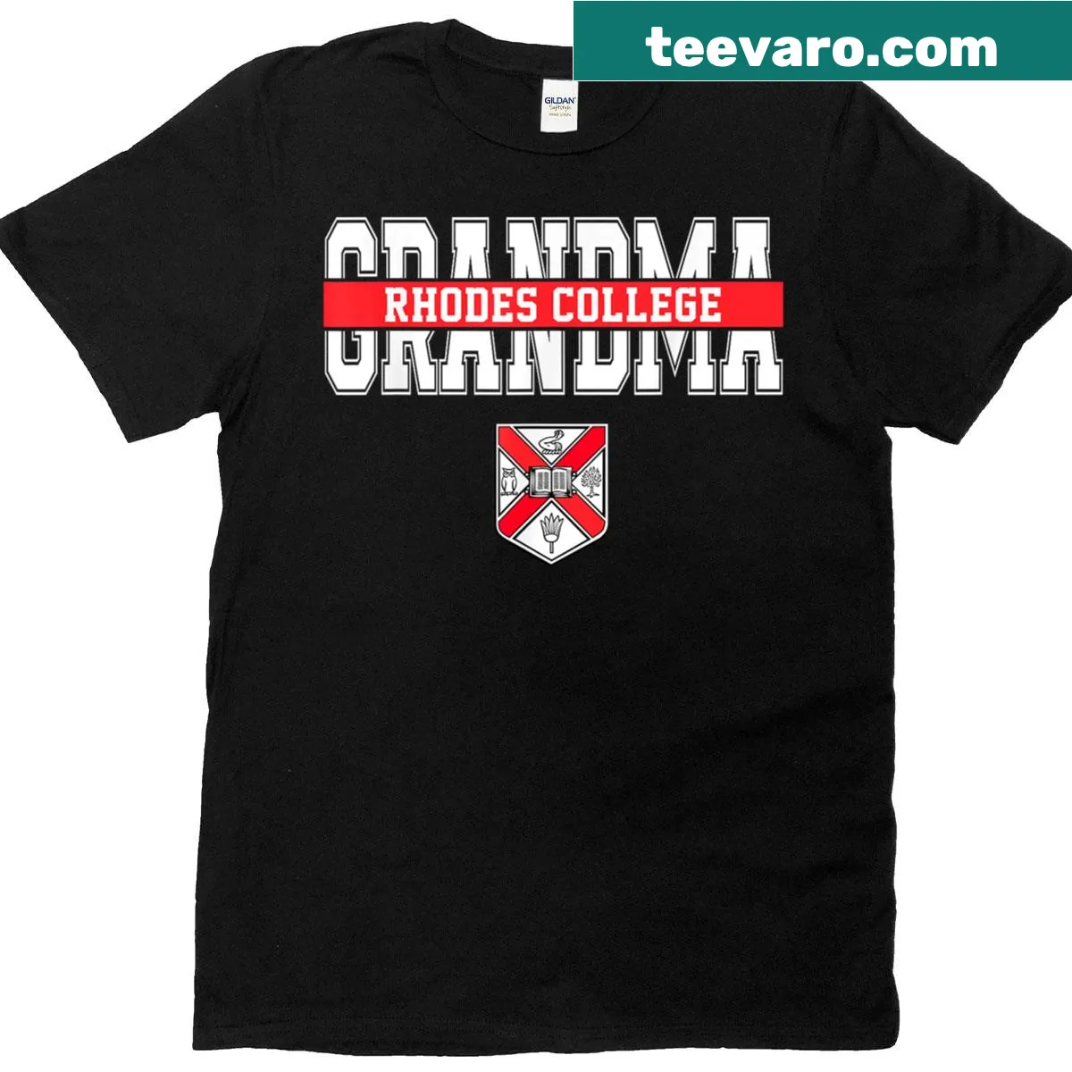 Vintage-style T-shirt celebrating Rhodes College with an arch design for Grandma — on a men's t-shirt