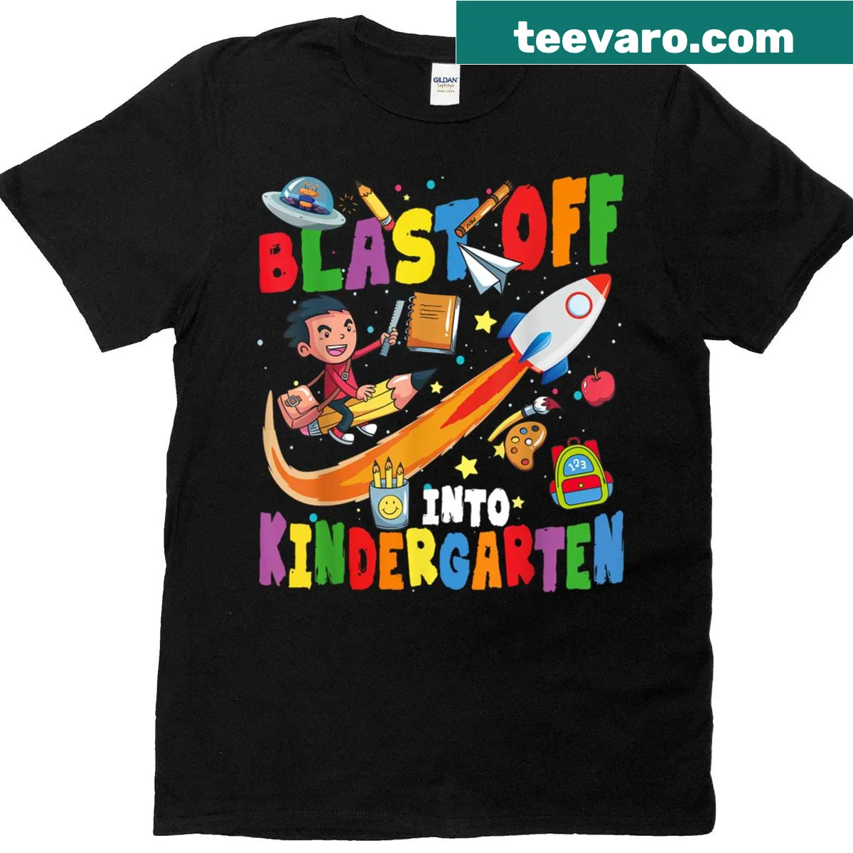 Rocket design for kindergarten back-to-school T-shirt — on a men's t-shirt
