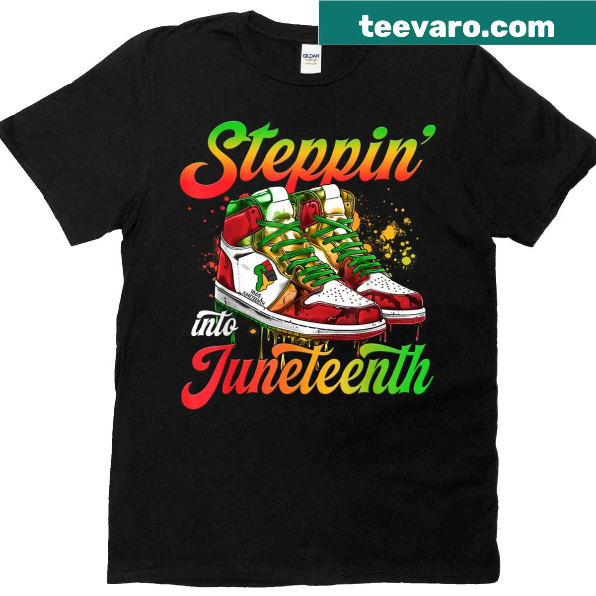 Juneteenth sneakers t-shirt celebrating freedom and heritage — on a men's t-shirt