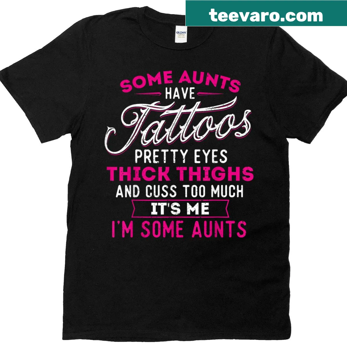 T-shirt with text celebrating aunts with tattoos and confidence — on a men's t-shirt