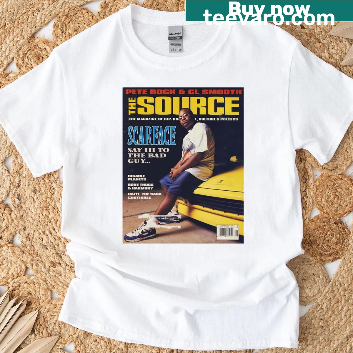 Bold Scarface themed graphic on a 90s style T-shirt — on a men's t-shirt