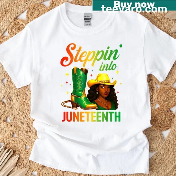 Illustrative Juneteenth t-shirt featuring an Afro woman symbolizing pride