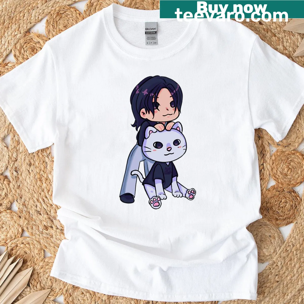 Cartoon T-shirt with Hyunjin from Stray Kids Skzoo series — on a men's t-shirt