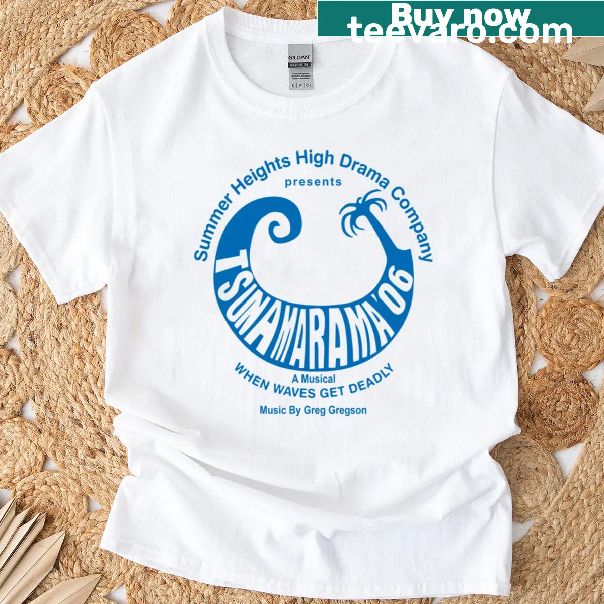 T-shirt with 'Tsunamarama06' text from Summer Heights High — on a men's t-shirt