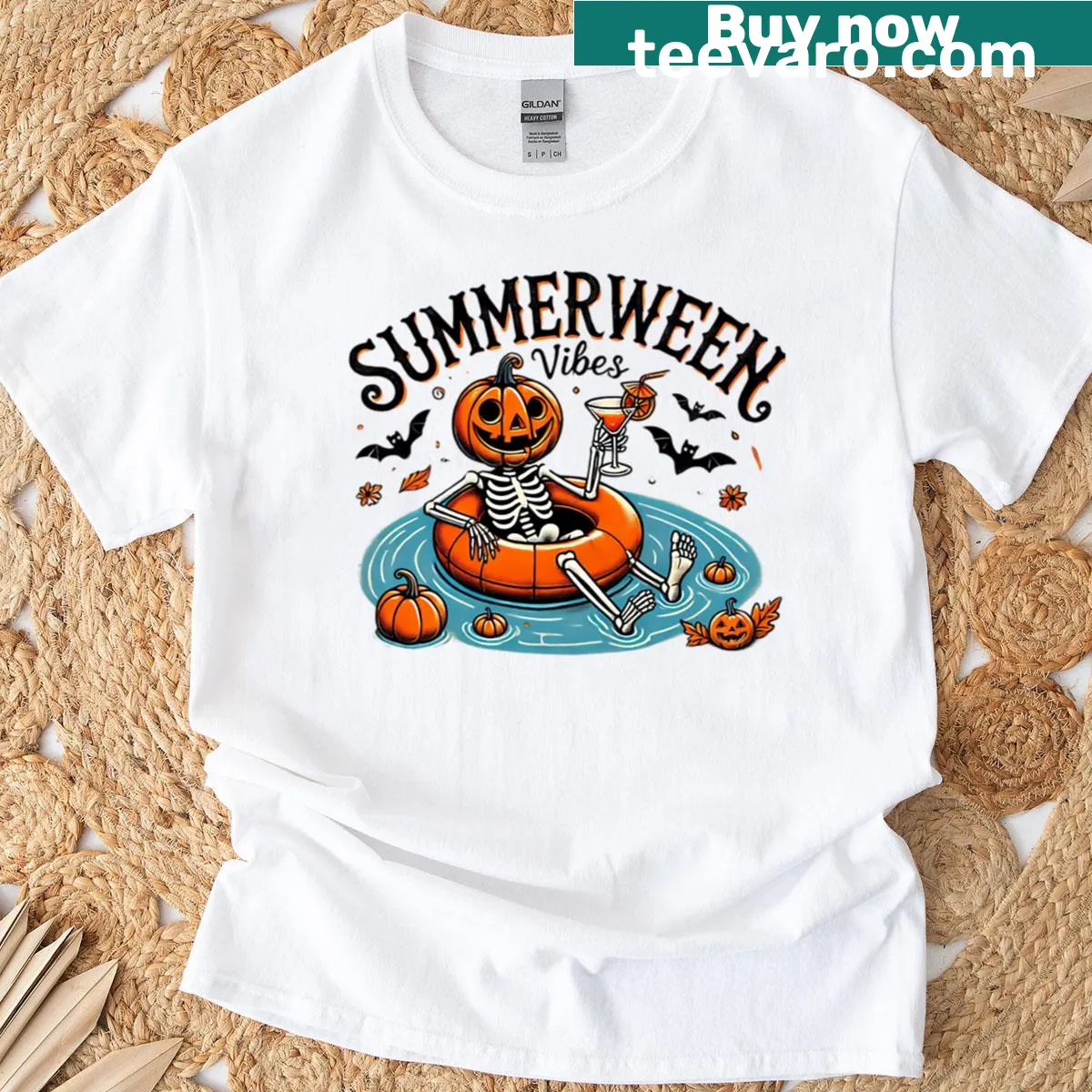 Oversized T-shirt with a spooky pumpkin design for Summerween — on a men's t-shirt