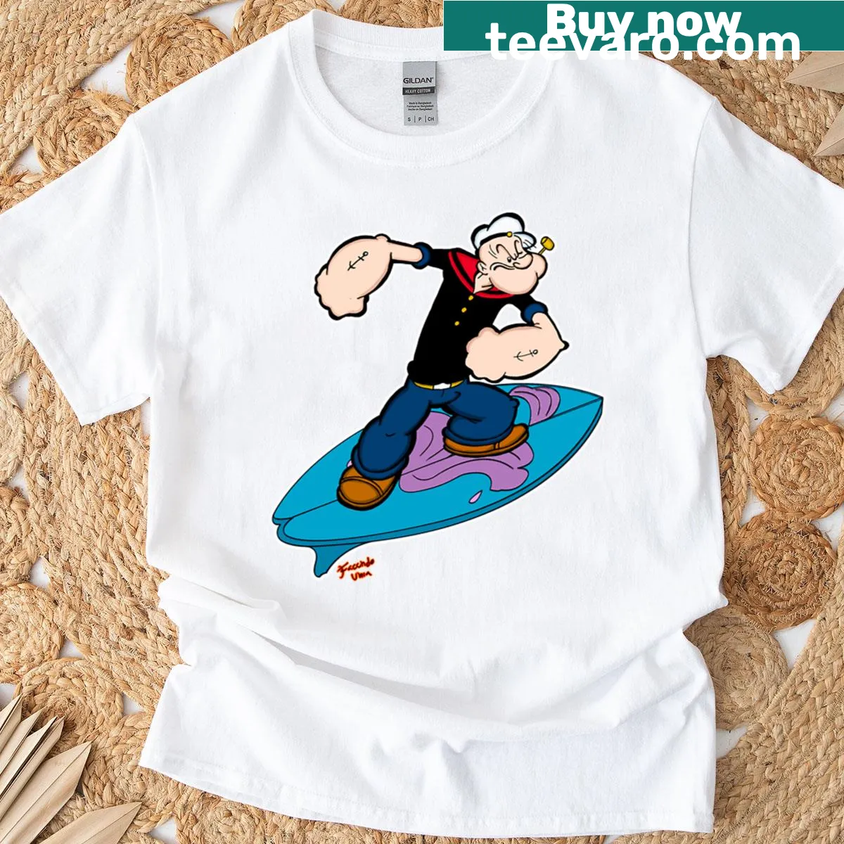 Retro T-shirt with a cartoon wave rider design — on a men's t-shirt