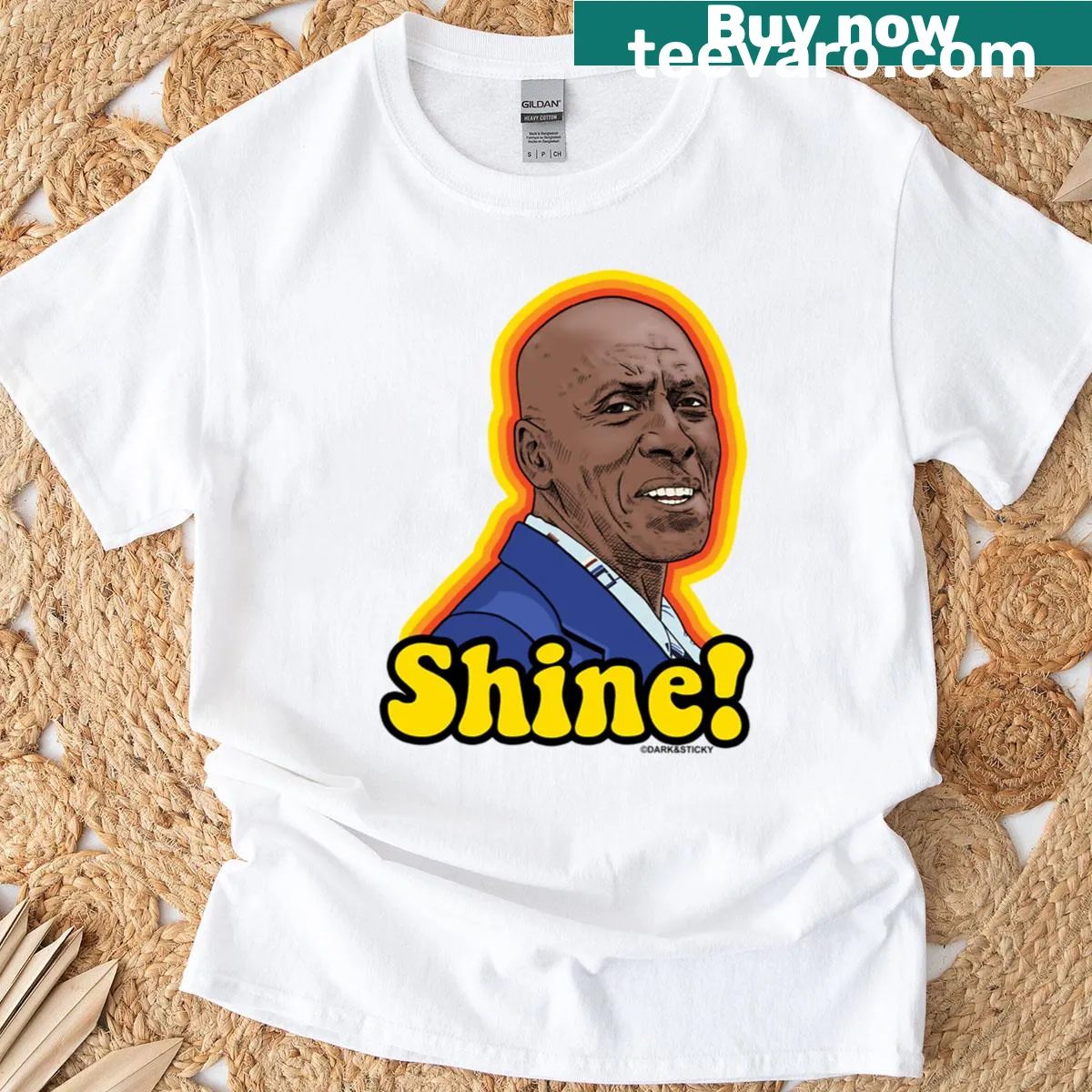 Retro sunburst t-shirt featuring Dick Hallorann from The Shining — on a men's t-shirt